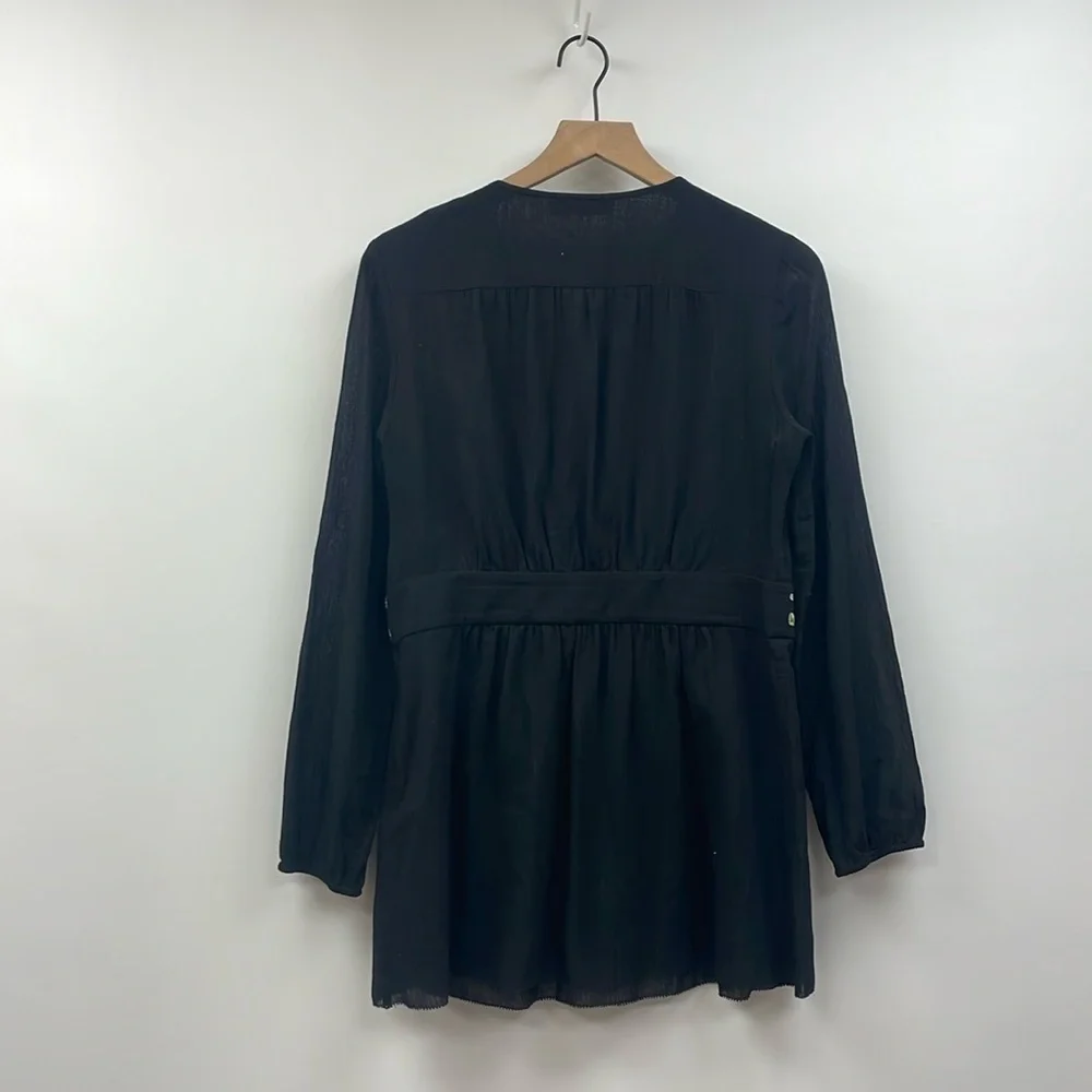 Tory Burch Fleur Embroidered Floral Woven Peasant Tunic Blouse Boho Black 8